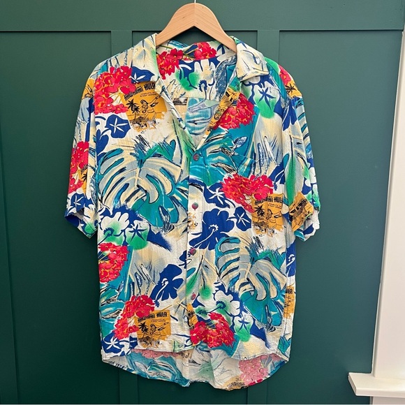 Vintage Jams World Hawaiian Hula Floral Short Sleeve Button Up Shirt - Picture 1 of 7